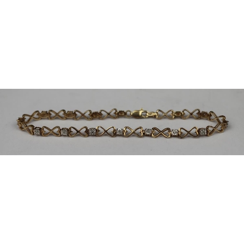 63 - 9ct gold diamond set bracelet - Approx gross W: 4g