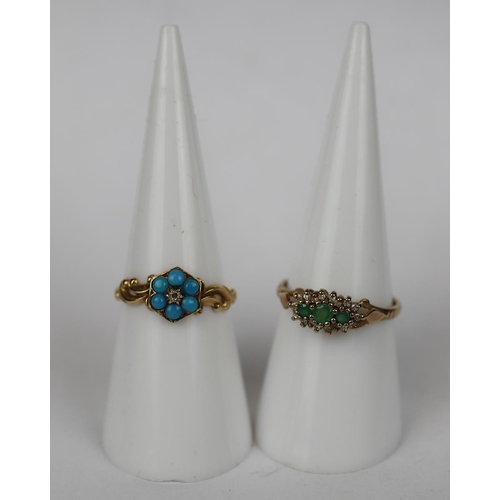 71 - 9ct gold stone set ring together with a 9ct gold turquoise set ring 