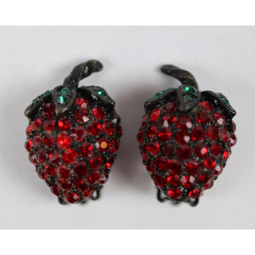 92 - Pair of strawberry crystal clip on earrings