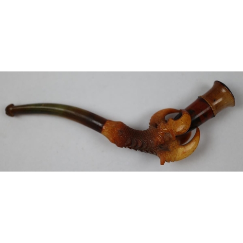 159 - Antique 'Bird's Claw' design carved Meerschaum pipe/Cheroot holder in fitted case.