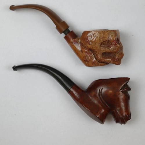 162 - 2 Italian hand carved Briar pipes- 1 'horse's head' design and 1 'skull' design, this one appears un... 