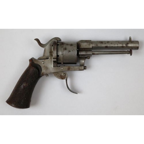 174 - Belgian proof marked 19thC 7mm pinfire revolver ,strong spring, action good.