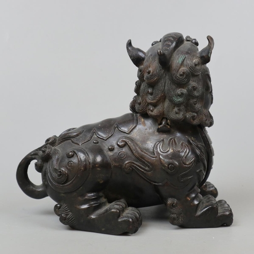 266 - Antique Chinese bronze Foo dog censer with hinged lid - Approx 17cm x 19cm