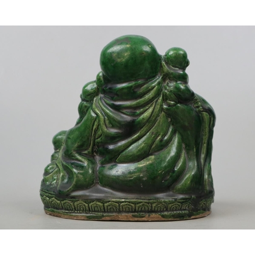 275 - Antique Chinese green pottery Buddha with children - Approx H: 20cm W: 19cm