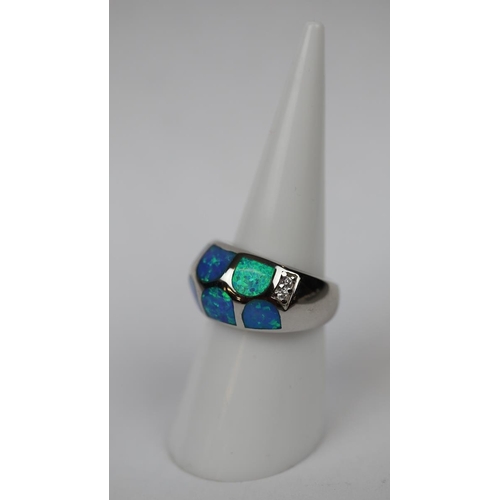 28 - Silver opal set ring - Size L