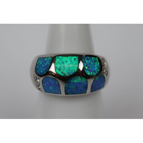 28 - Silver opal set ring - Size L