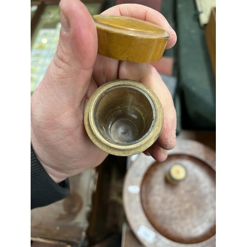 364 - Collection of treen items to include birdseye maple bowl