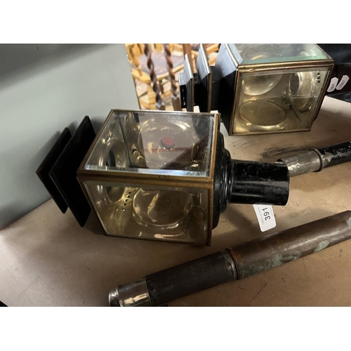 391 - Pair of 19thC carriage lamps together with another