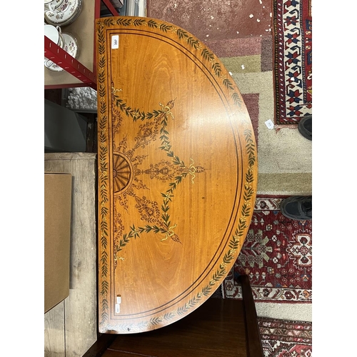 397 - Edwardian demi-lune card table with hand painted floral decoration