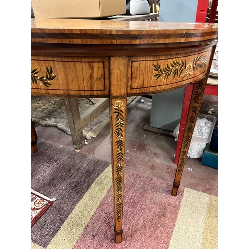 397 - Edwardian demi-lune card table with hand painted floral decoration