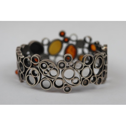 42 - Silver multi amber bracelet