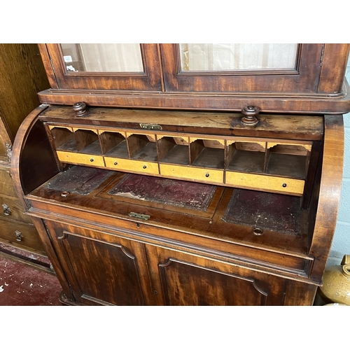 433 - Large Victorian cylinder bookcase - Approx W: 120cm D: 59cm H: 231cm