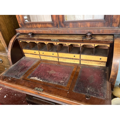 433 - Large Victorian cylinder bookcase - Approx W: 120cm D: 59cm H: 231cm