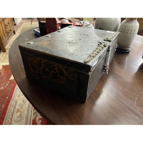 435 - Antique Continental/Flemish metal box with key - Approx H: 15cm W: 41cm