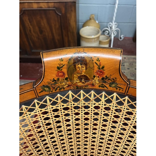 440 - Edwardian Bergère chair with hand painted decoration