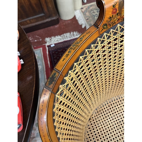 440 - Edwardian Bergère chair with hand painted decoration