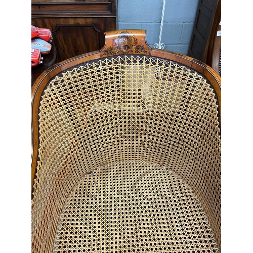 440 - Edwardian Bergère chair with hand painted decoration