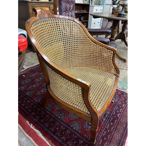 440 - Edwardian Bergère chair with hand painted decoration