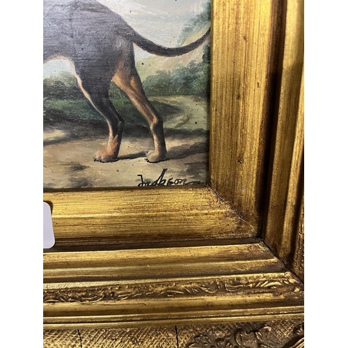 450 - Gilt framed oil on board of a dog signed Jackson - Approx IS 16cm x 11cm