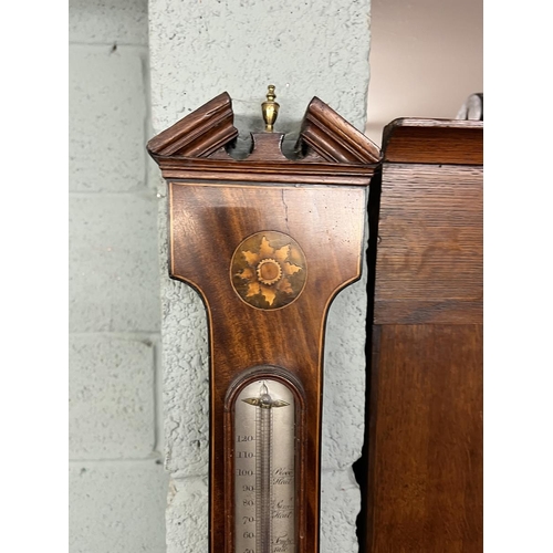 473 - Antique inlaid banjo barometer 