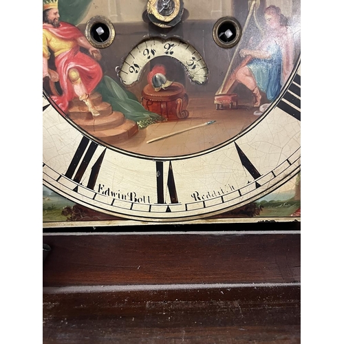 474 - Georgian oak inlaid 8 day long case clock with painted moon phase face by Edwin Boll of Redditch mis... 