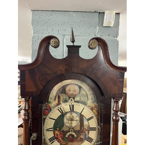 474 - Georgian oak inlaid 8 day long case clock with painted moon phase face by Edwin Boll of Redditch mis... 