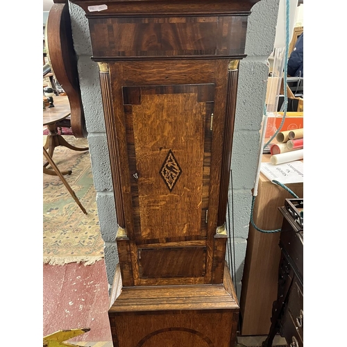 474 - Georgian oak inlaid 8 day long case clock with painted moon phase face by Edwin Boll of Redditch mis... 