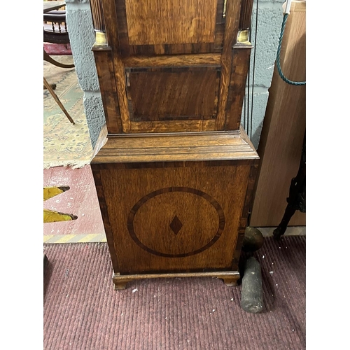 474 - Georgian oak inlaid 8 day long case clock with painted moon phase face by Edwin Boll of Redditch mis... 