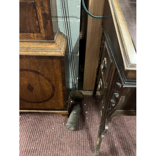 474 - Georgian oak inlaid 8 day long case clock with painted moon phase face by Edwin Boll of Redditch mis... 