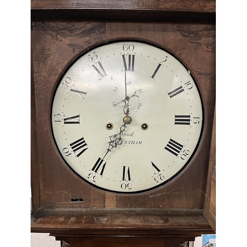 475 - Georgian oak 8 day long case clock by Wood of Grantham in good working order