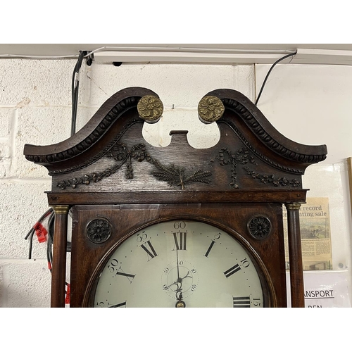 475 - Georgian oak 8 day long case clock by Wood of Grantham in good working order