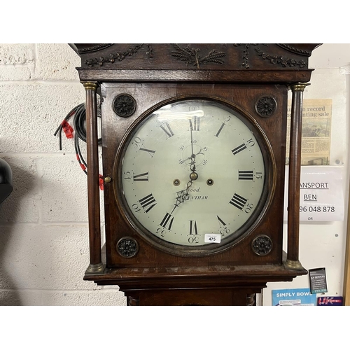 475 - Georgian oak 8 day long case clock by Wood of Grantham in good working order