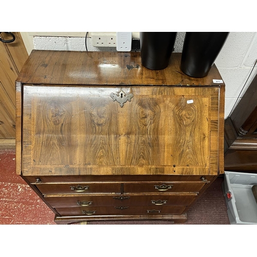 477 - Antique walnut bureau - Approx W: 84cm D: 53cm H: 102cm