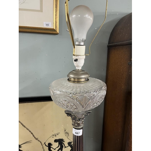 487 - Lamp - Raised on silver plate column Approx H: 87cm