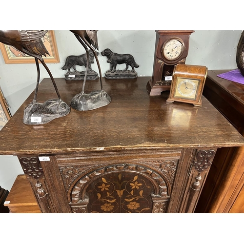 492 - Large antique oak marquetry fronted collectors cabinet - Approx W: 92cm D: 70cm H: 137cm