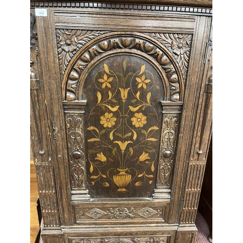 492 - Large antique oak marquetry fronted collectors cabinet - Approx W: 92cm D: 70cm H: 137cm