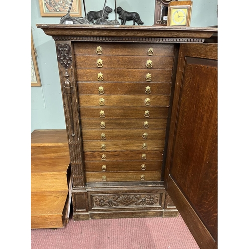 492 - Large antique oak marquetry fronted collectors cabinet - Approx W: 92cm D: 70cm H: 137cm