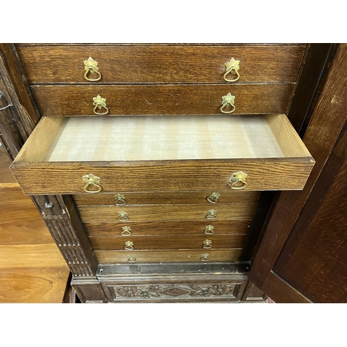 492 - Large antique oak marquetry fronted collectors cabinet - Approx W: 92cm D: 70cm H: 137cm