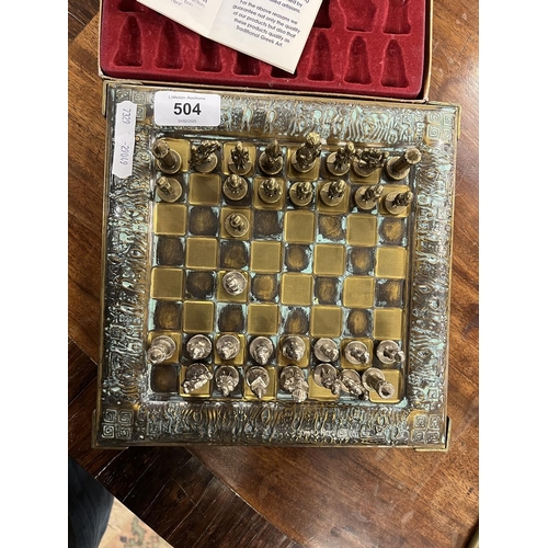 504 - Miniature bronze and zinc chess set