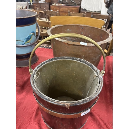 536 - Antique brass banded wooden coal bucket