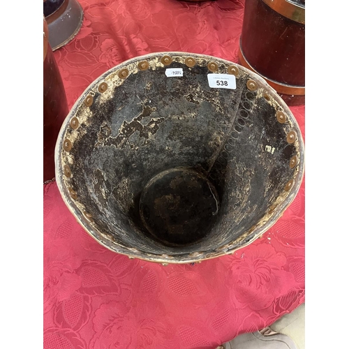 538 - Antique leather studded fire bucket