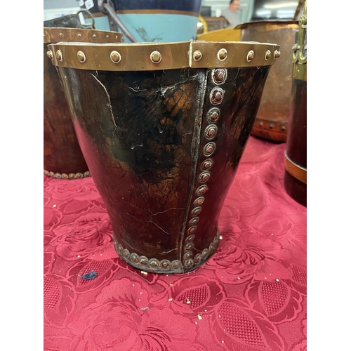 538 - Antique leather studded fire bucket