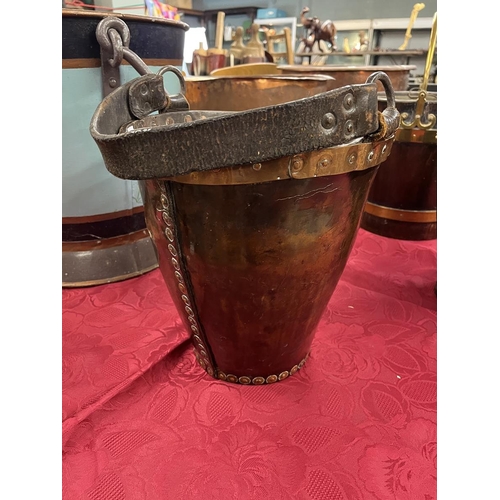 539 - Antique leather studded fire bucket