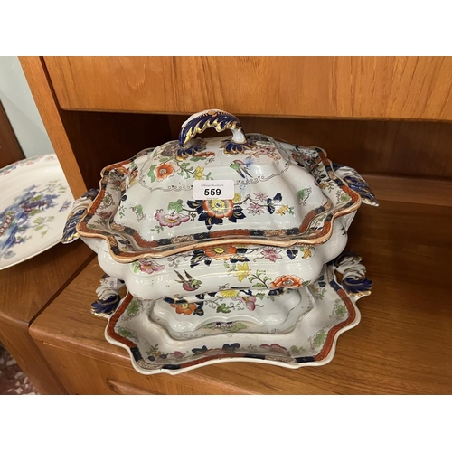 559 - Large Mason's tureen together with another smaller (A/F)