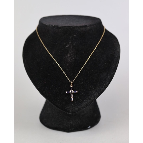 60 - 9ct gold & sapphire cross on 9ct gold chain