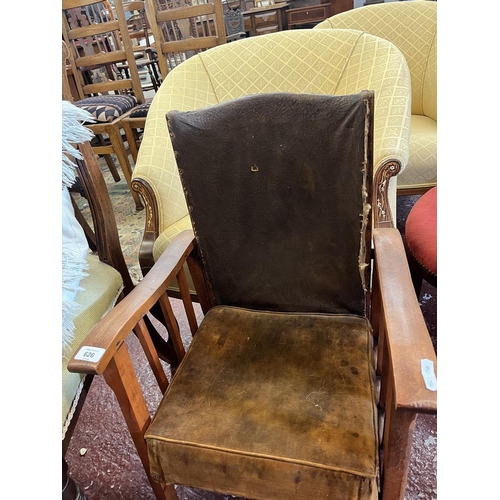 626 - Childs vintage oak reclining chair - aprox 79cm x 46 x43