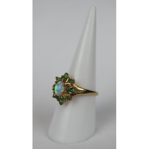 70 - 9ct gold opal & stone set ring - Size O