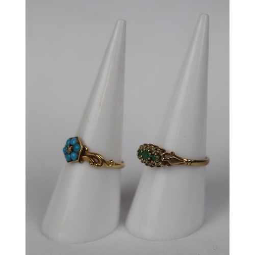 71 - 9ct gold stone set ring together with a 9ct gold turquoise set ring 