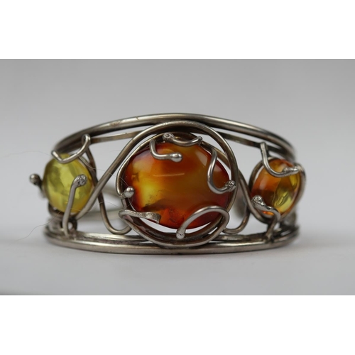 72 - Amber set silver bracelet