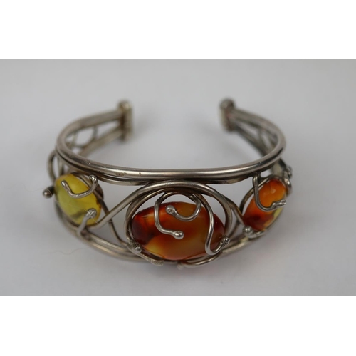 72 - Amber set silver bracelet